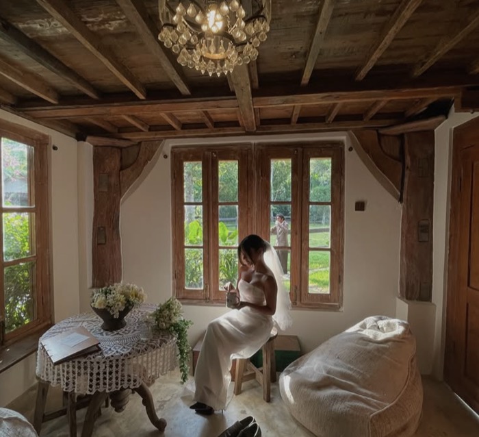 Wooden cottage photoshoot backdrop with natural light