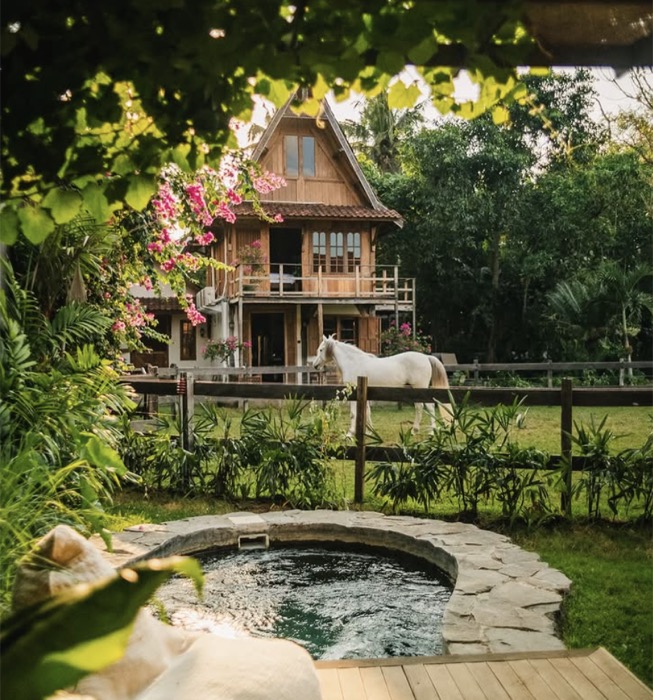 Rustic cottage photoshoot corner with wooden furniture