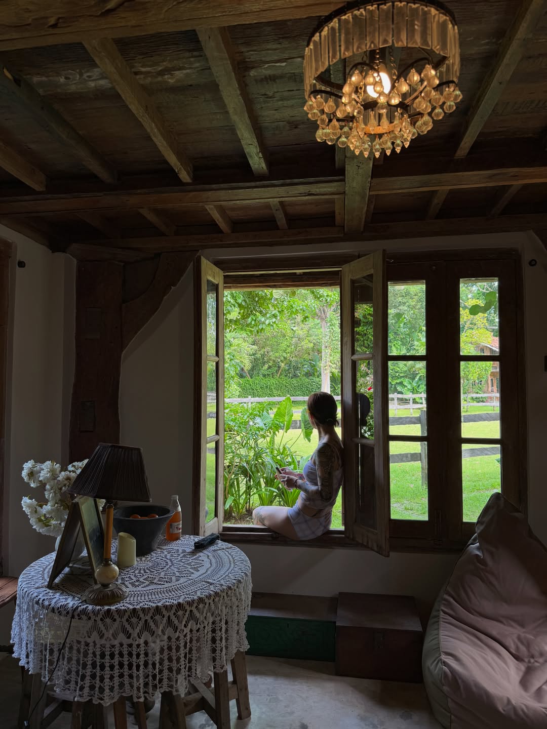Rustic wooden cottage exterior used for a photoshoot