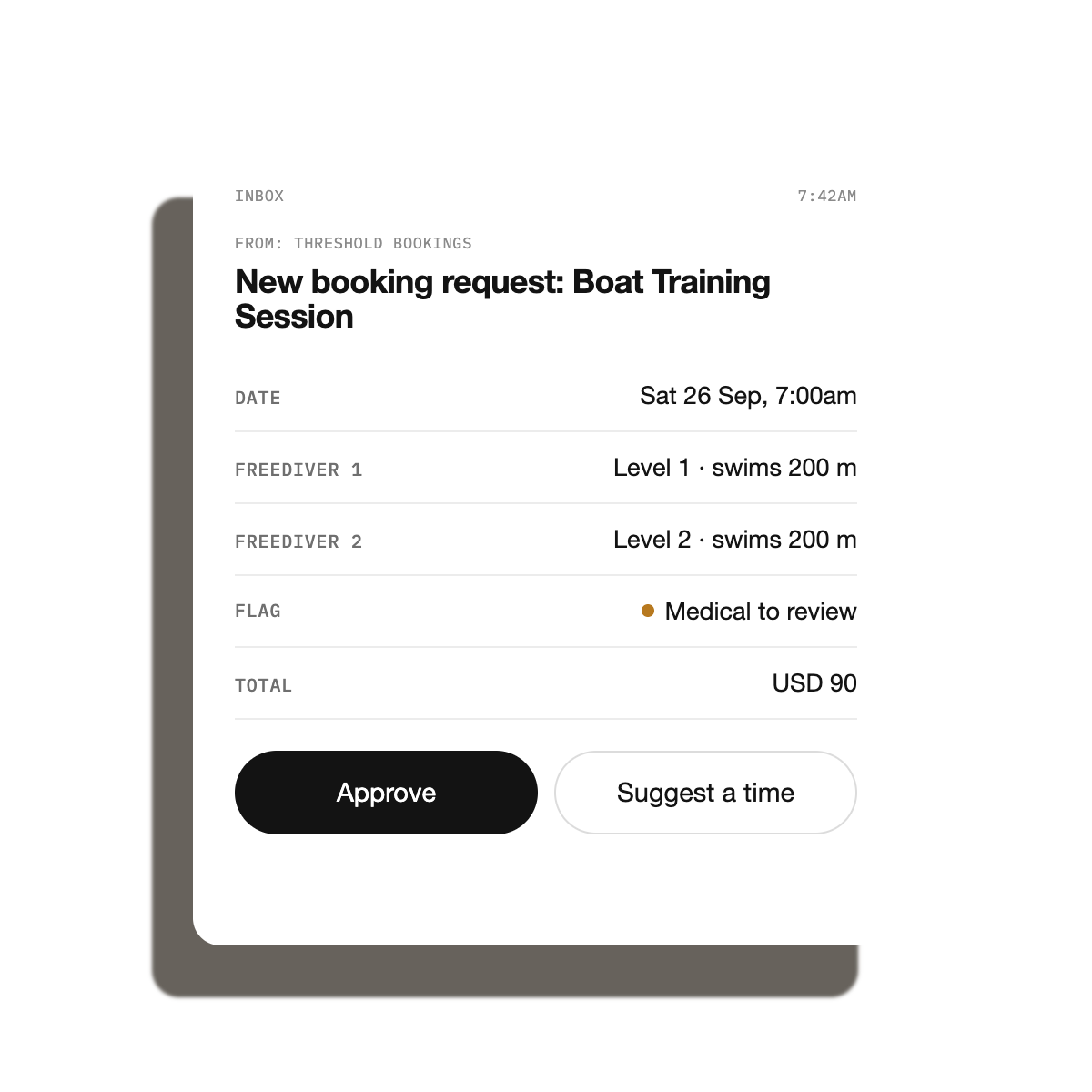 A booking request with the customer's details